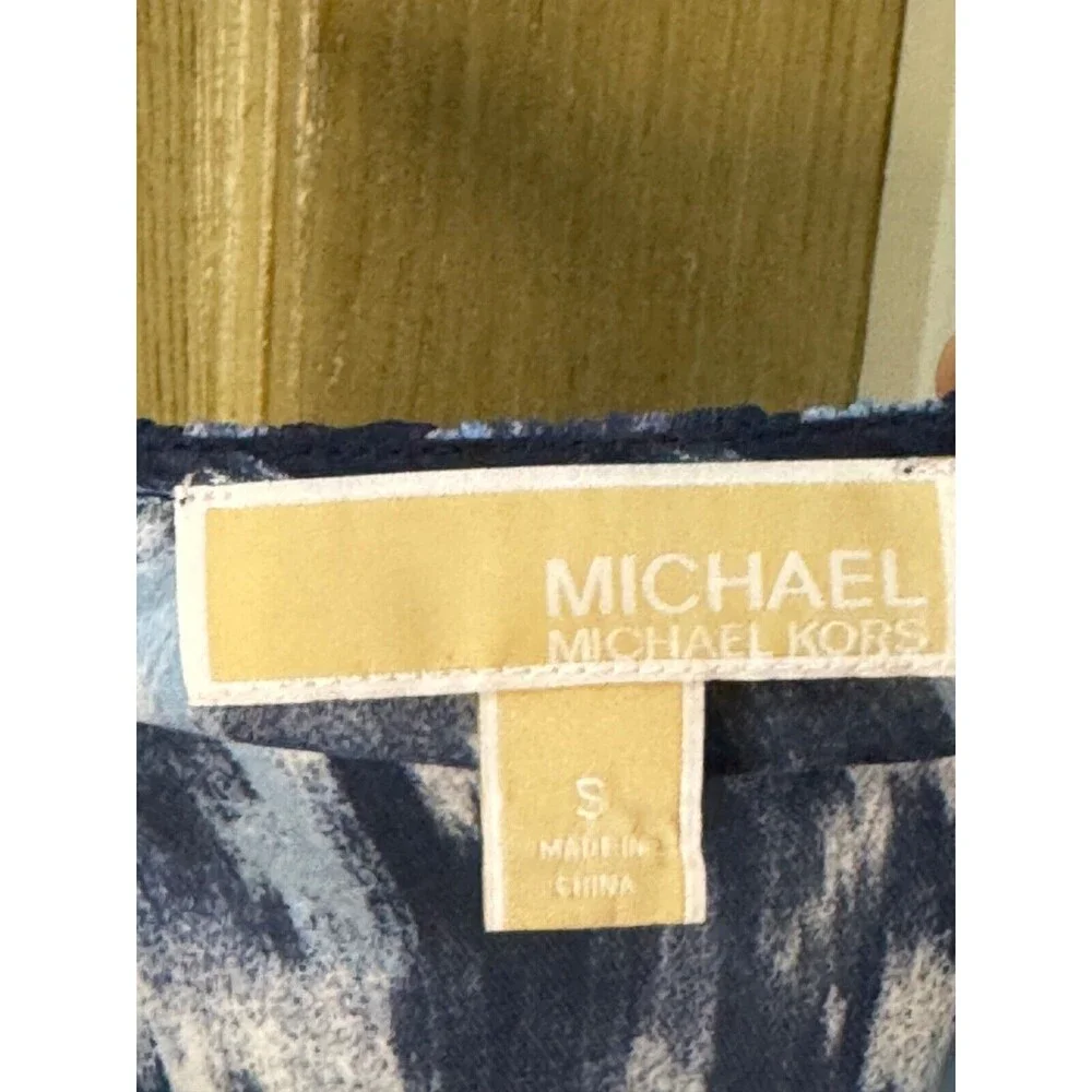 Michael Kors Women's Multicolor Geometric Long Sleeve Blue Shirt Top Size S